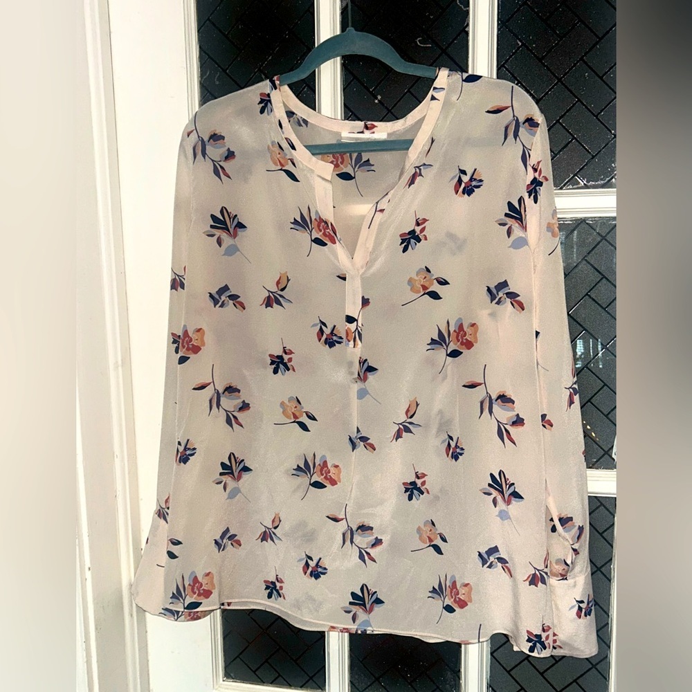 Emerson Rose Silk Top Floral Long Sleeves Size Large Cream Pink Pretty Pullover - Picture 9 of 9